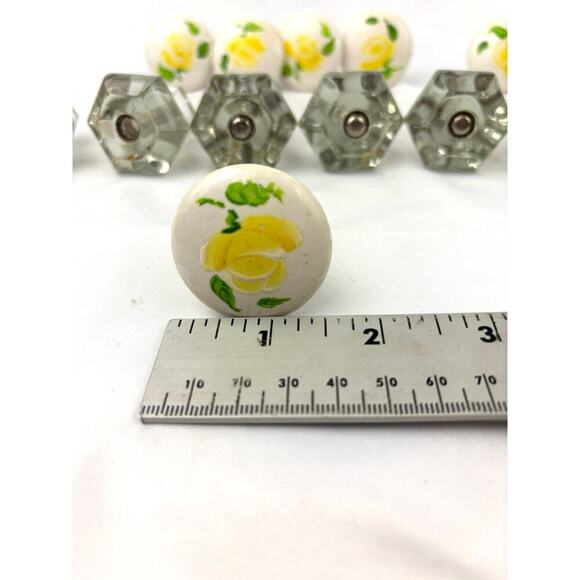 Vintage Lot of 20 Ceramic Glass Cabinet Pull Knobs Yellow Floral Clear Faceted - Picture 16 of 16